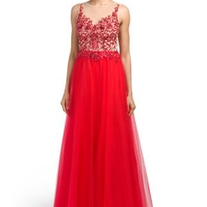 NWT Red Beaded Illusion Gown Sz 6